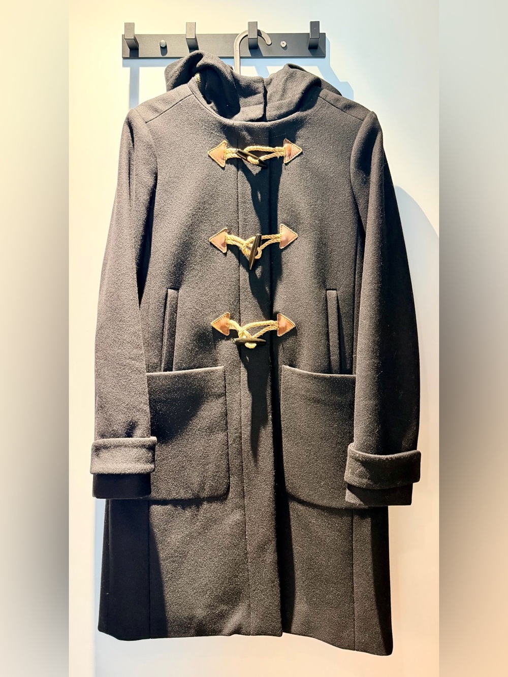 J. Crew Black Wool Toggle Duffle Coat